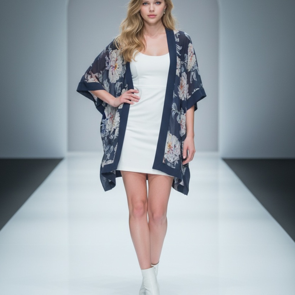 Vince Camuto Navy Floral Kimono
